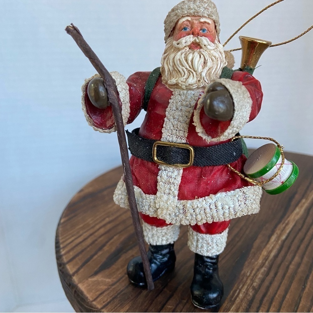Santa Claus Ornament Presents And Drum Clothtique by Possible Dreams Vintage